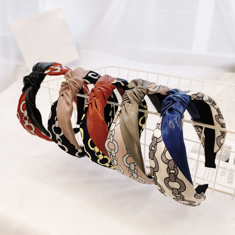 Vegan Leather Fabric Chains Printed Headband L2671