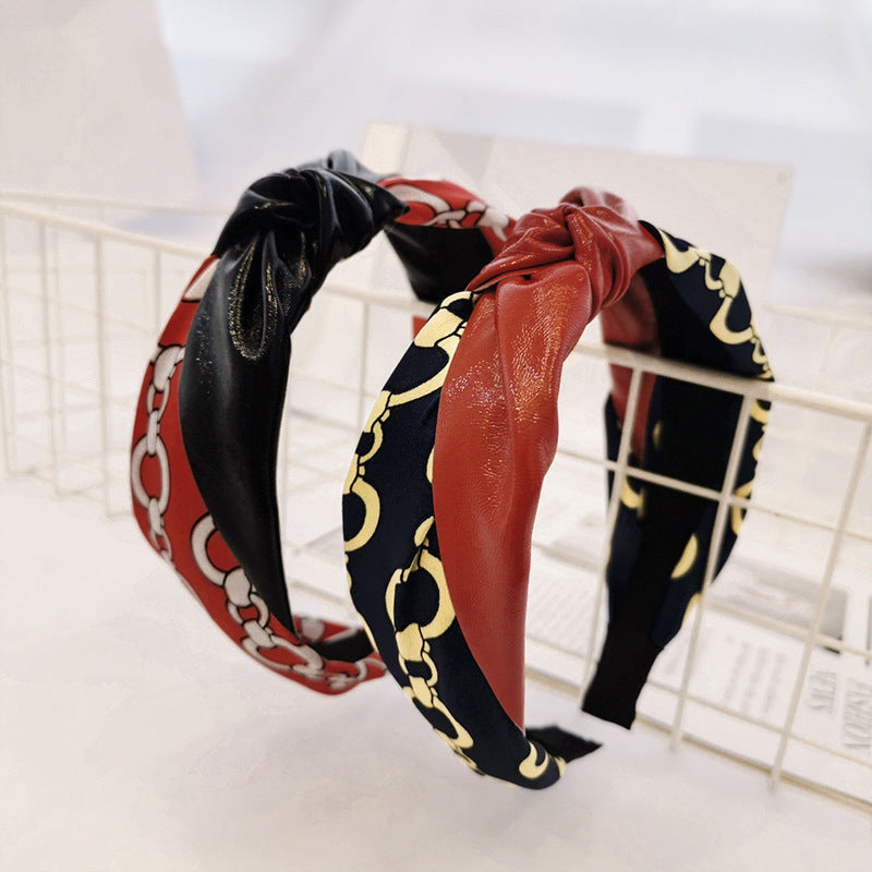 Vegan Leather Fabric Chains Printed Headband L2671 - view 2