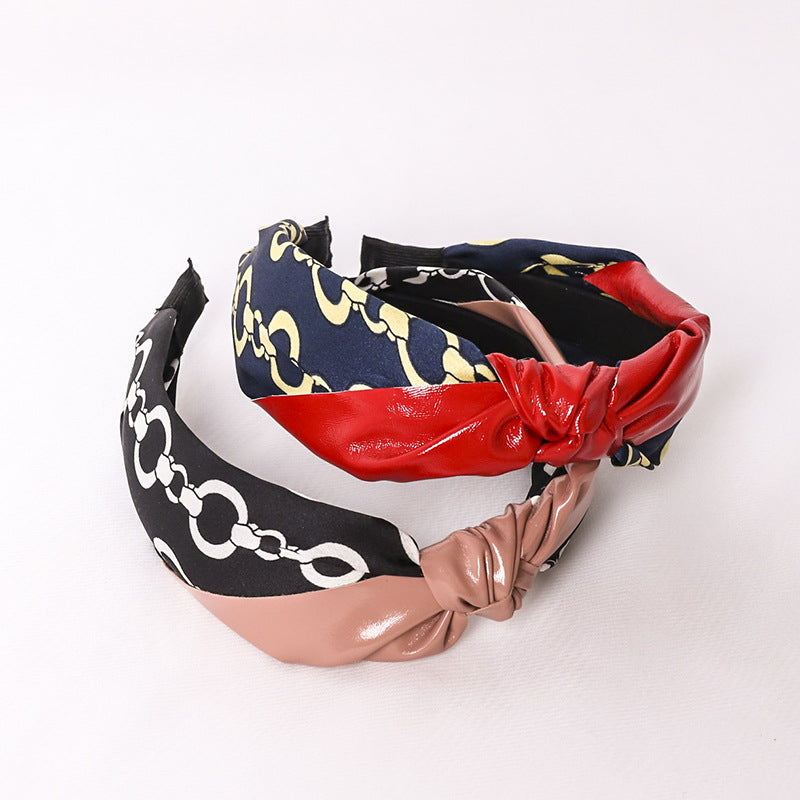 Vegan Leather Fabric Chains Printed Headband L2671 - view 5