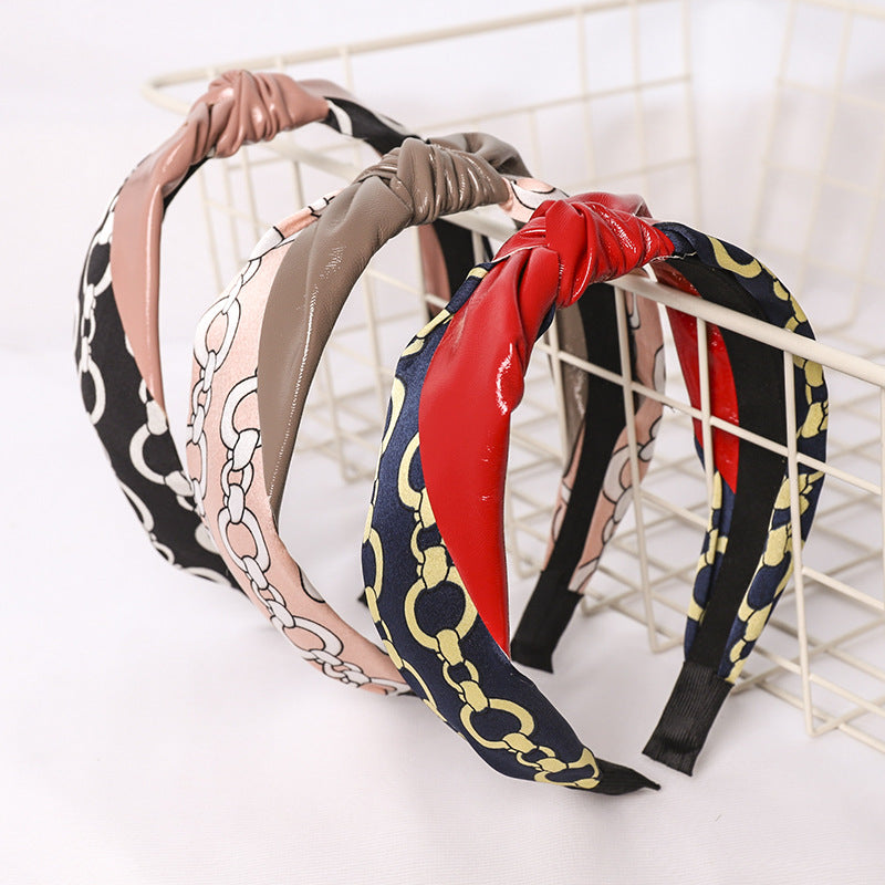 Vegan Leather Fabric Chains Printed Headband L2671 - view 6