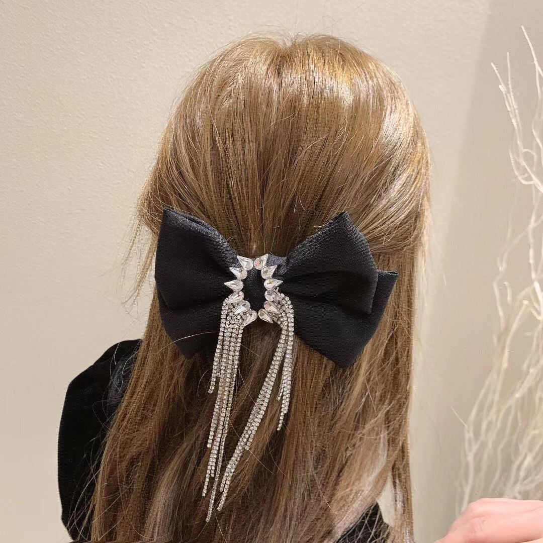 Bow Rhinestone Tassel Hair Clip L2748