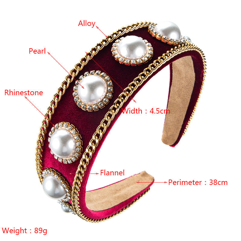 Pearl Chain Velvet Headband L3149 - view 2