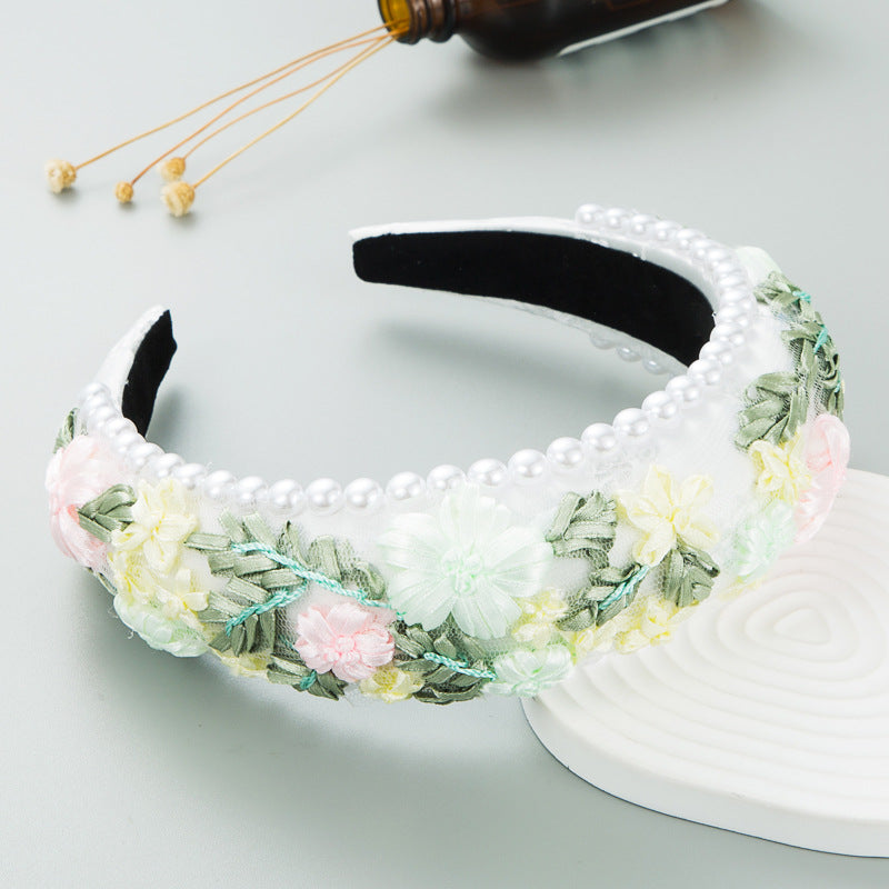 Flower Fabric Pearl Sponge Headband L3570 - view 3