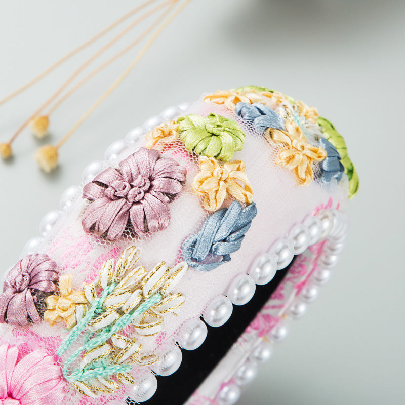 Flower Fabric Pearl Sponge Headband L3570 - view 4