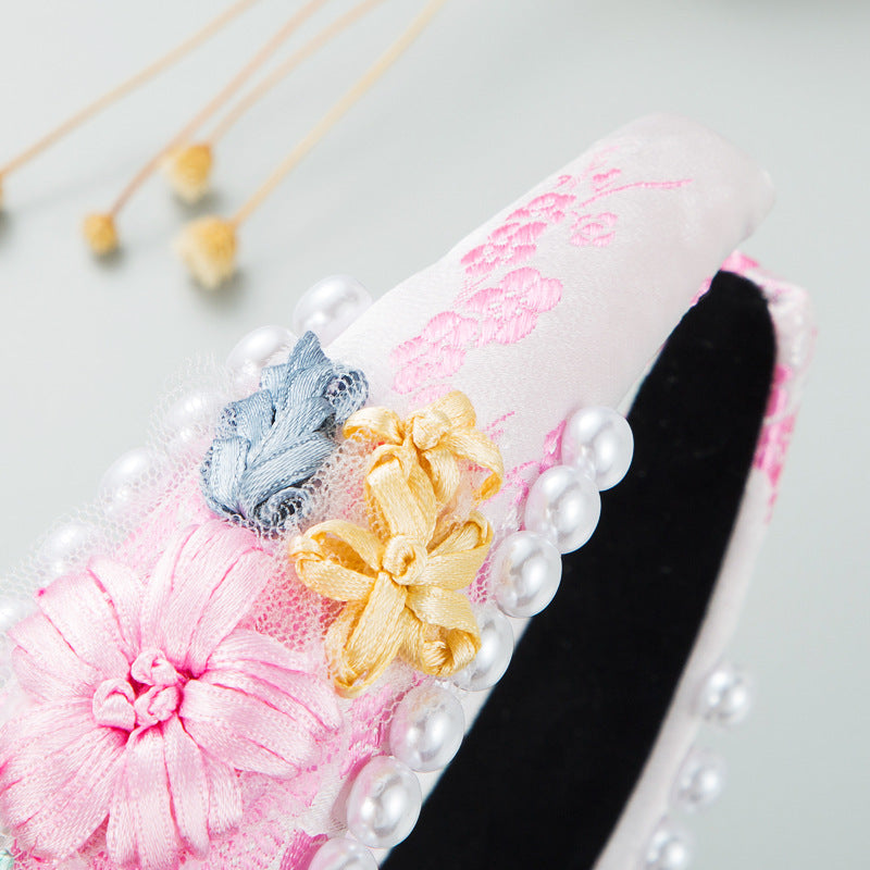 Flower Fabric Pearl Sponge Headband L3570 - view 5