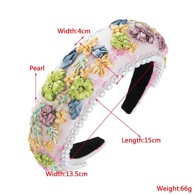 Flower Fabric Pearl Sponge Headband L3570 - view 2