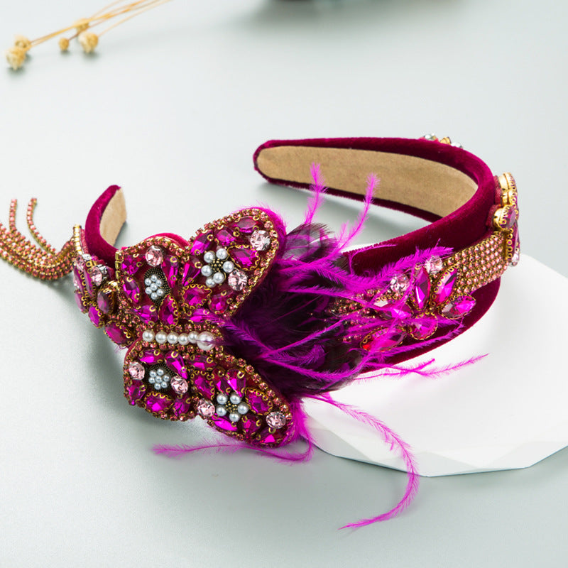 Butterfly Feather Rhinestone Headband L3815