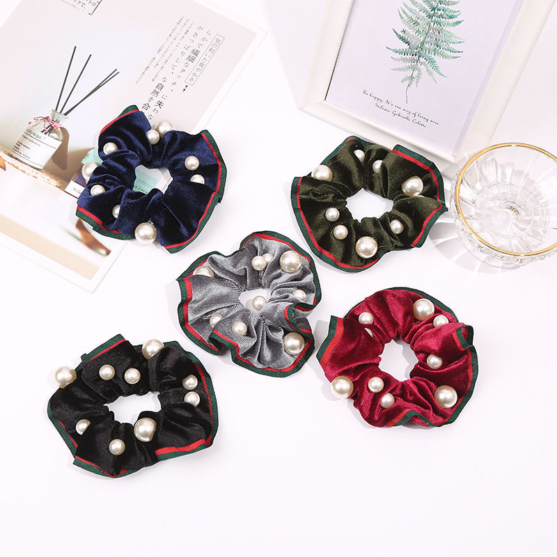 Pearl Velvet Hair Scrunchies L3836