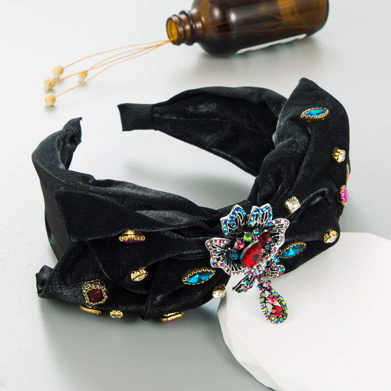 Rose Rhinestone Velvet Headband L4011