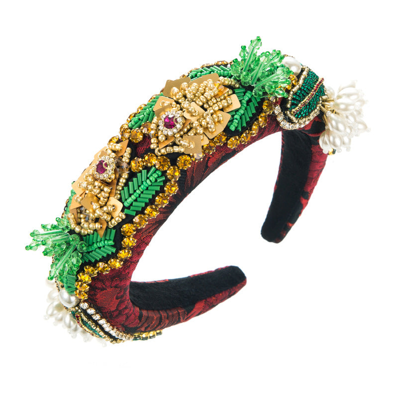 Floral Seed Bead Sponge Headband L4015