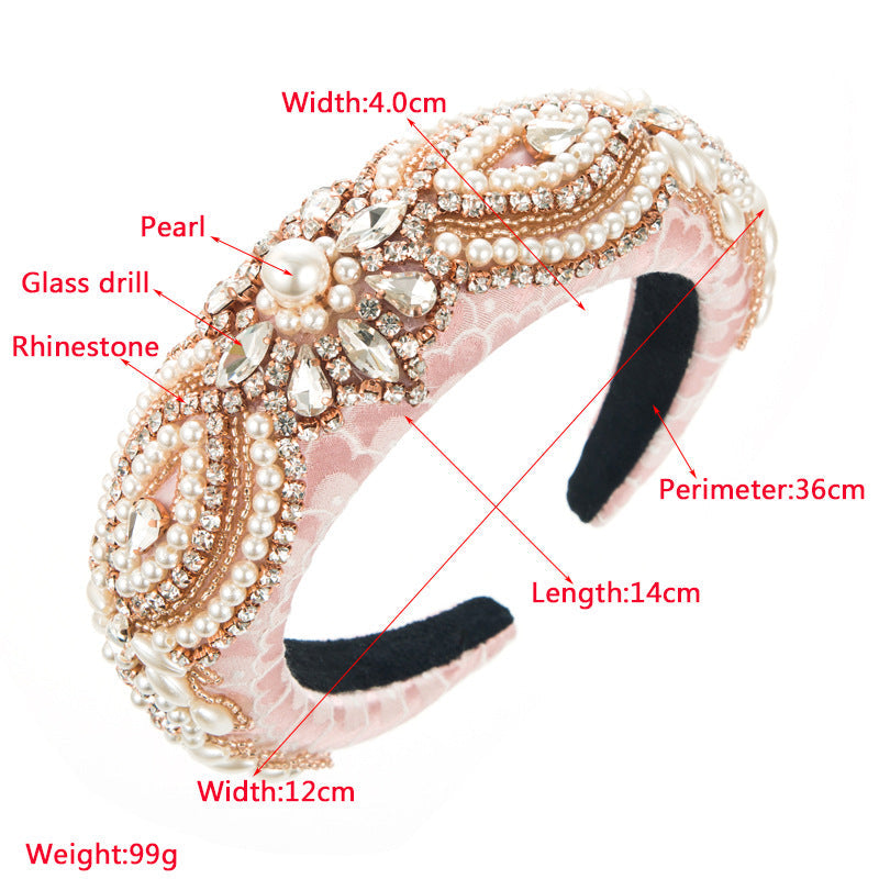 Floral Rhinestone Pearl Sponge Headband L4019