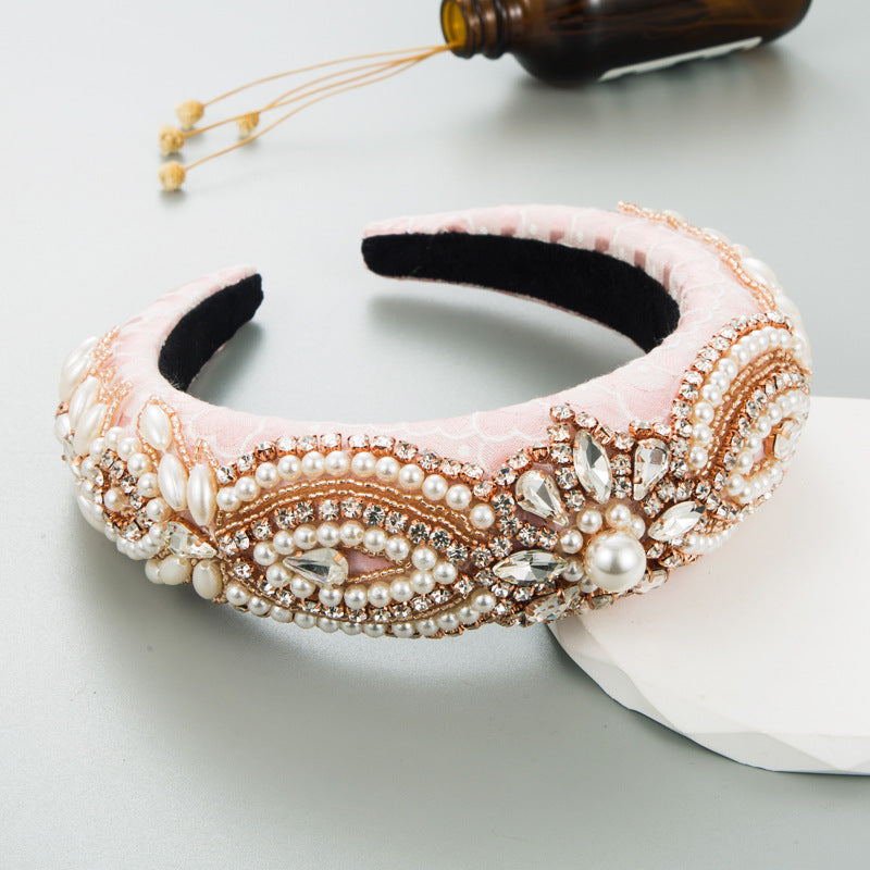Floral Rhinestone Pearl Sponge Headband L4019