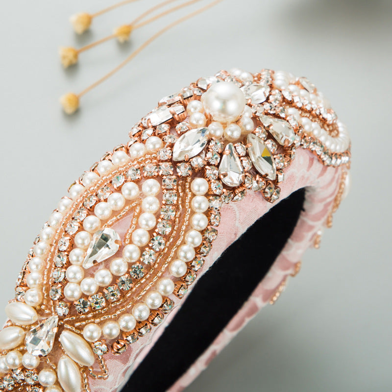 Floral Rhinestone Pearl Sponge Headband L4019