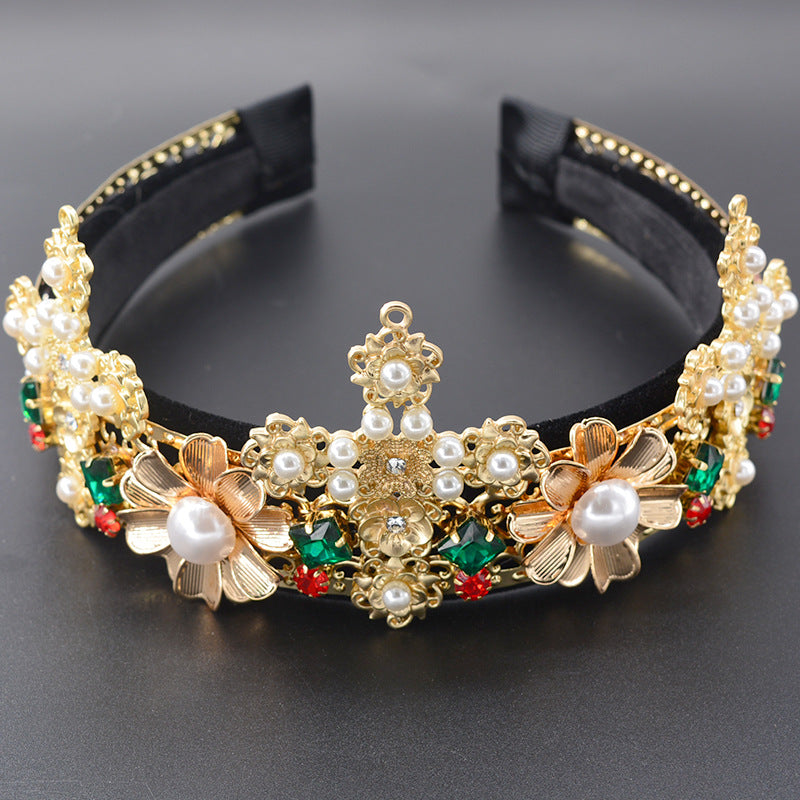 Baroque Cross Pearl Fabric Headband L4058
