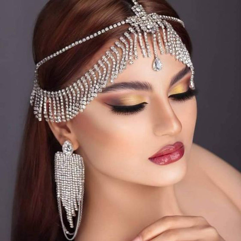 Teardrop Tassel Rhinestone Hair Chain L4170 – view 2