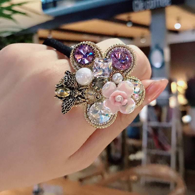 Floral Glass Drill Bee Hair Scrunchies L4175