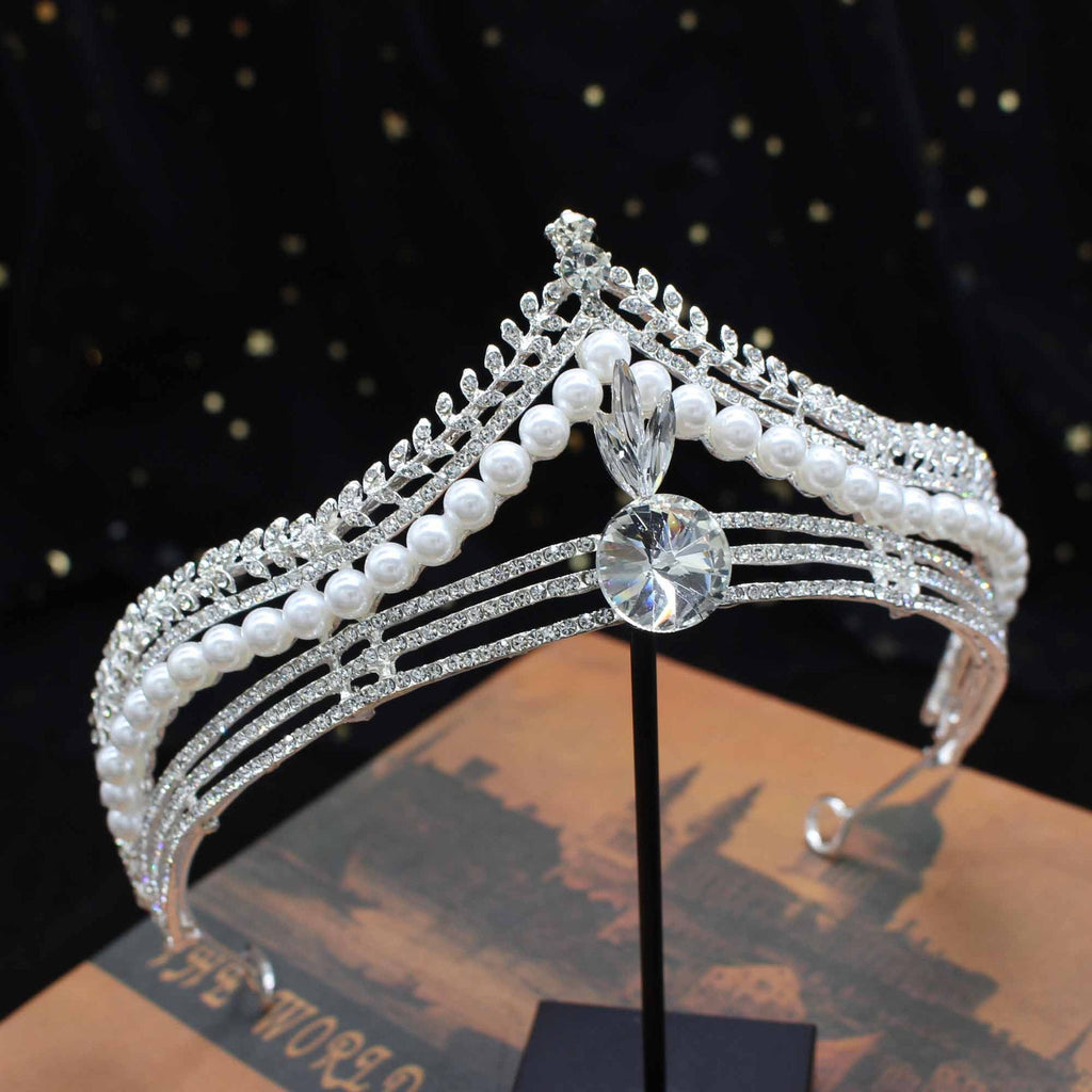 Pearl Rhinestone Crown Headband L4346