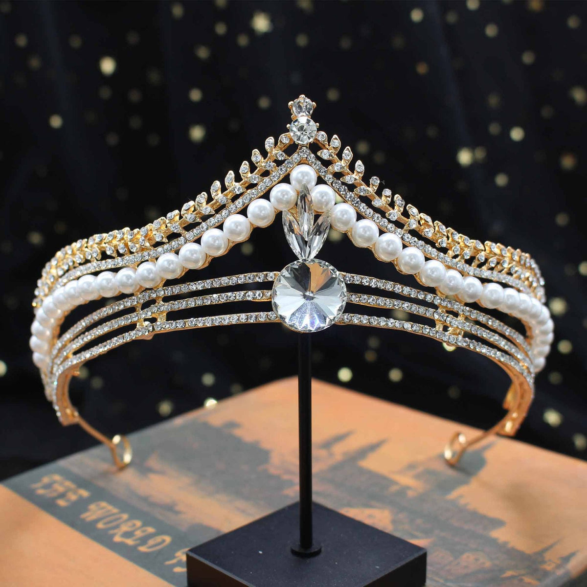 Pearl Rhinestone Crown Headband L4346