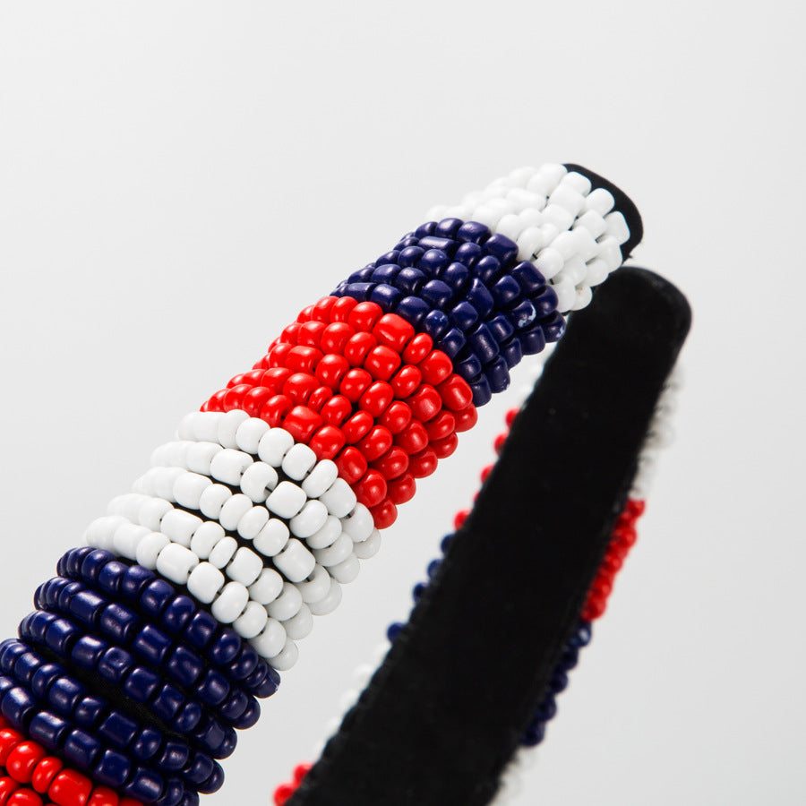 Red White Blue Seed Bead Headband L4366
