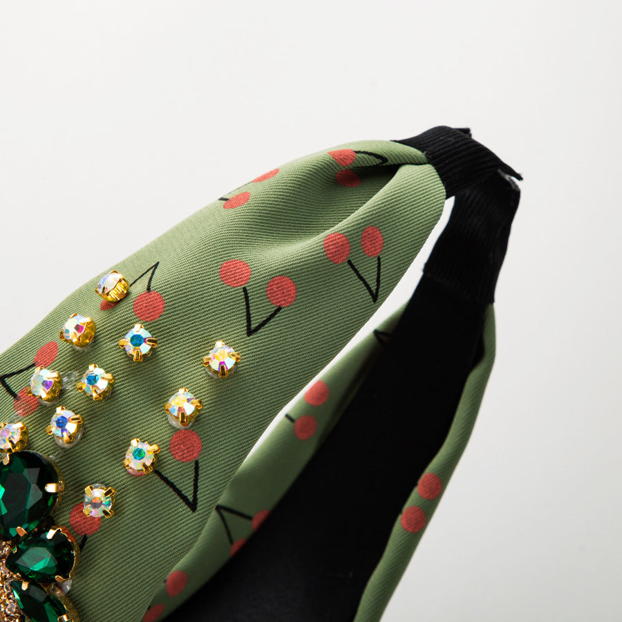 Rhinestone Cherry Printed Fabric Headband L4391 - view 4