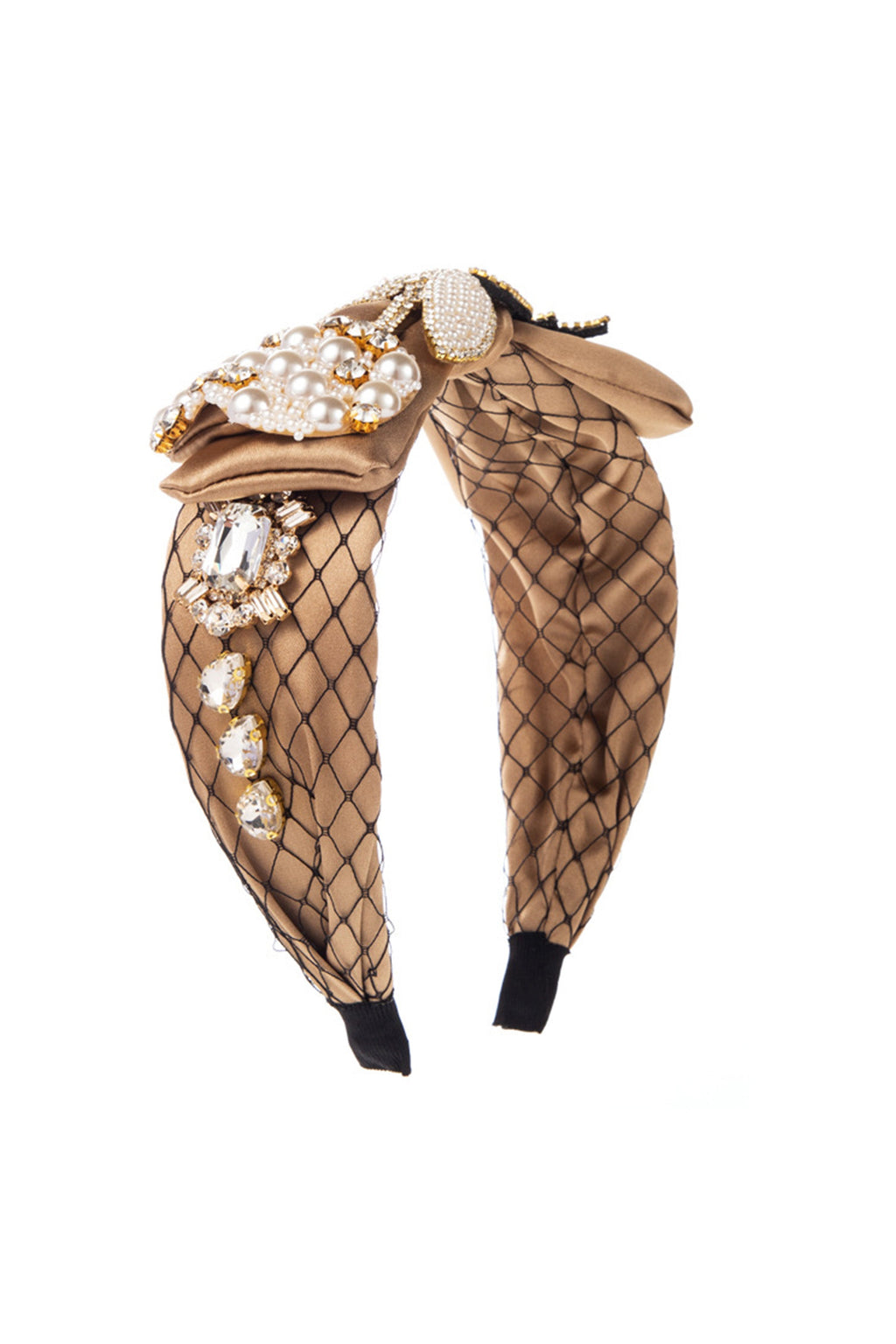 Bow Rhinestone Pearl Mesh Headband L4396