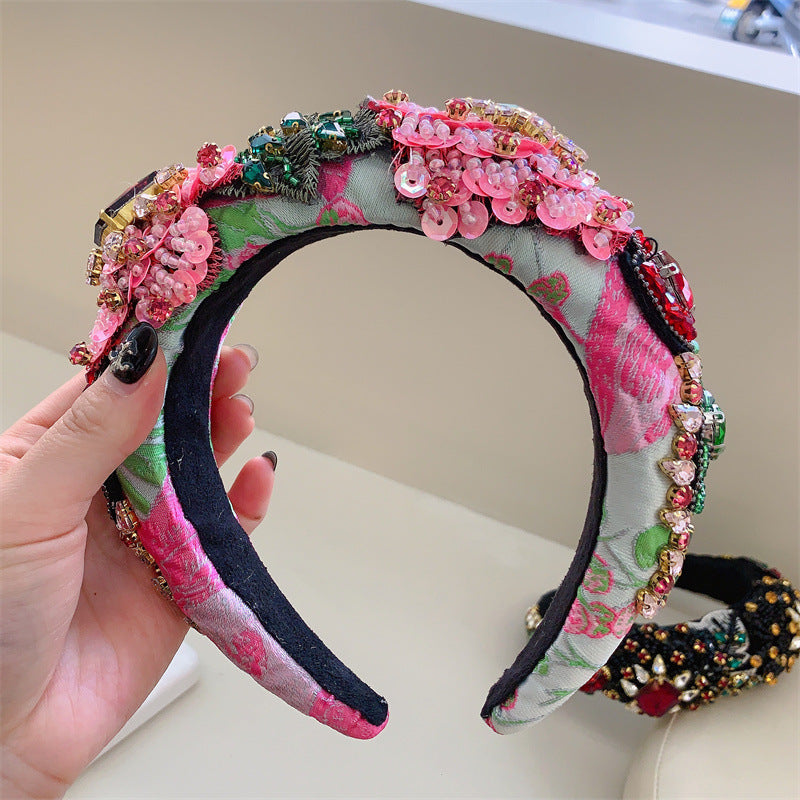 Floral Seed Bead Sponge Headband L4427