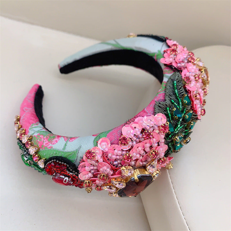Floral Seed Bead Sponge Headband L4427