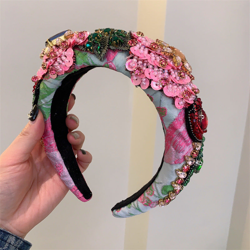 Floral Seed Bead Sponge Headband L4427