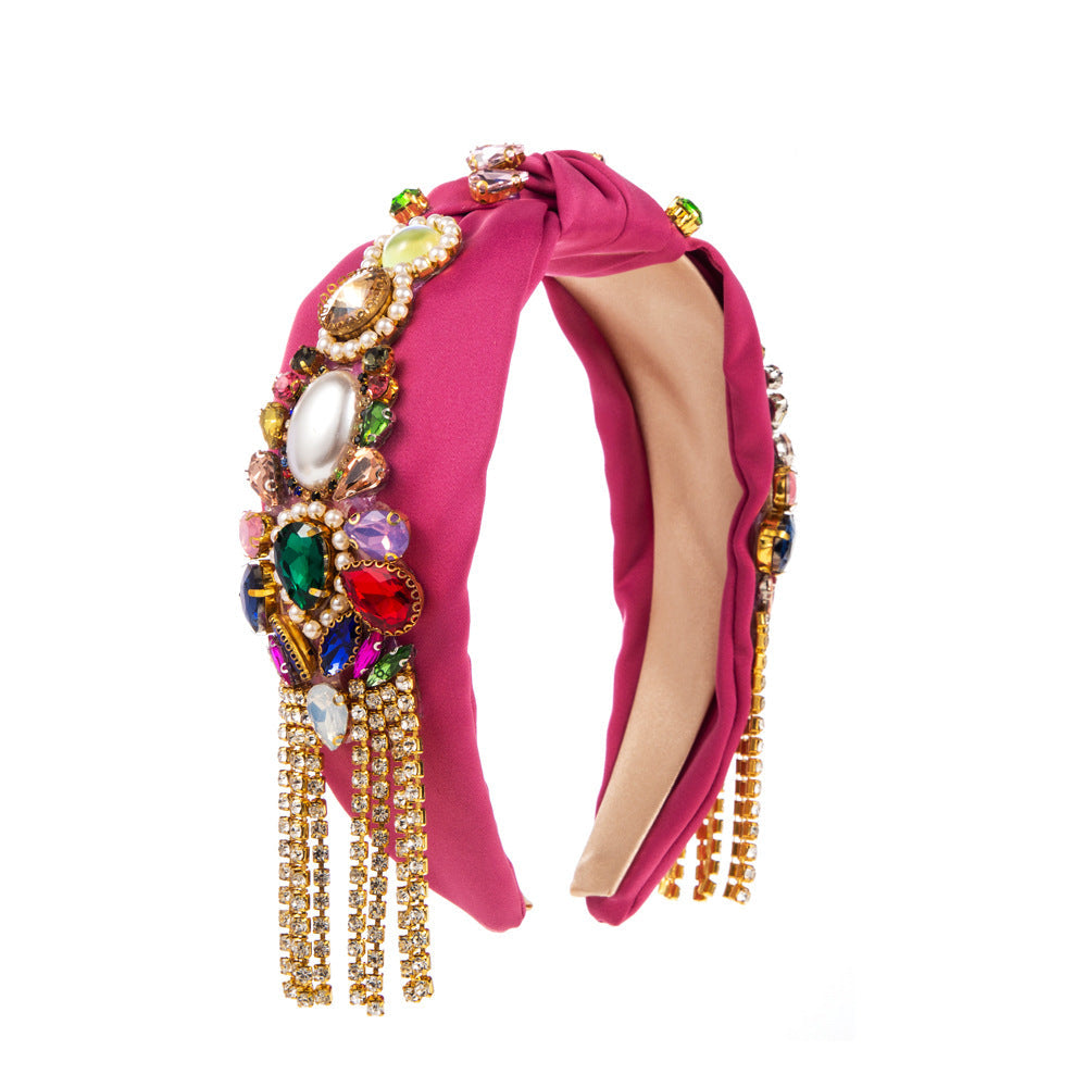 Baroque Rhinestone Tassel Knotted Headband L4515