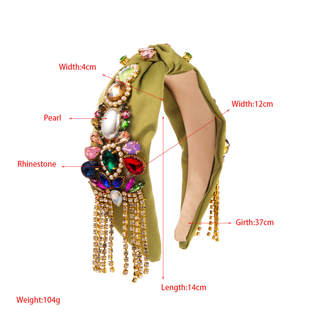 Baroque Rhinestone Tassel Knotted Headband L4515