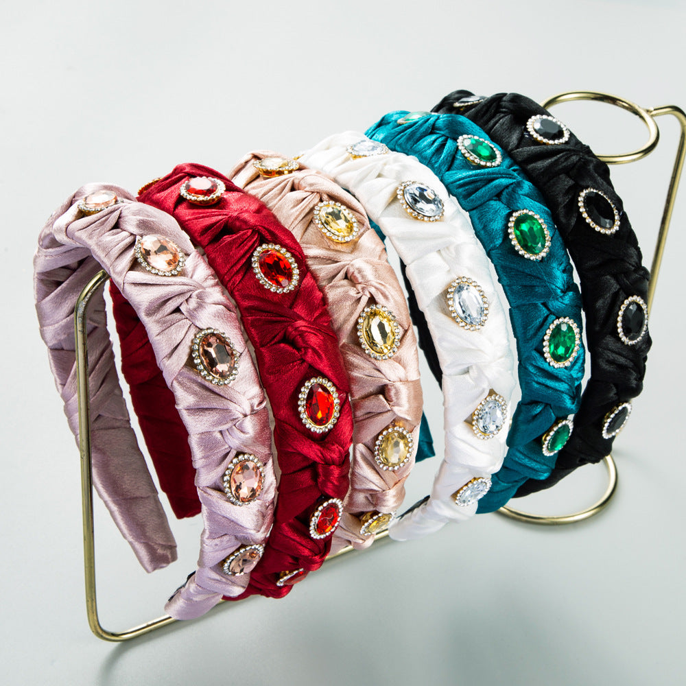 Rhinestone Braided Fabric Headband L4556