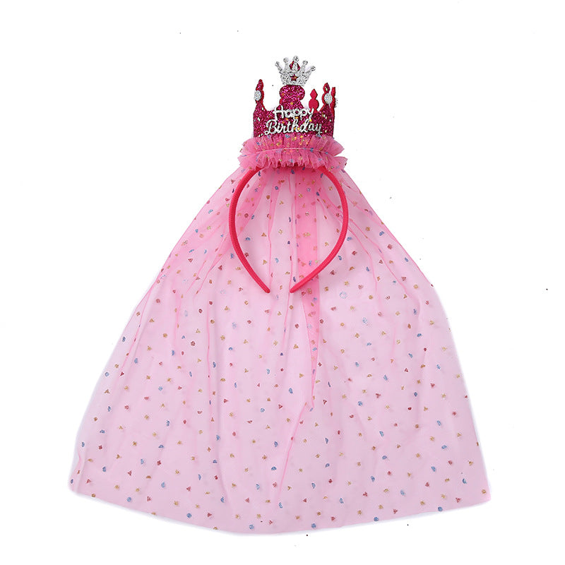 Brithday Crown Headband With Gauze L4566