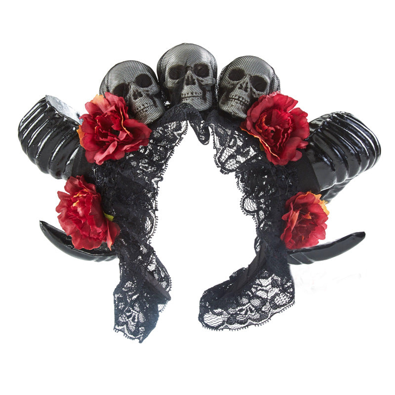 Lolita Horn Rose Skull Headband L4576