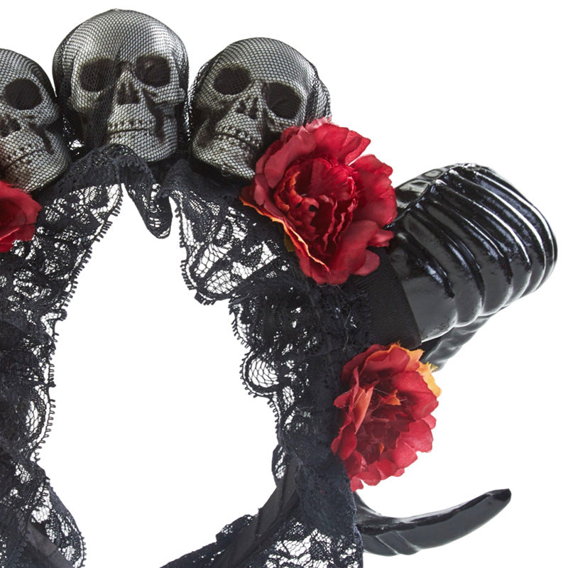 Lolita Horn Rose Skull Headband L4576