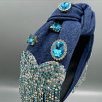 Heart Tassel Rhinestone Demin Headband L4642