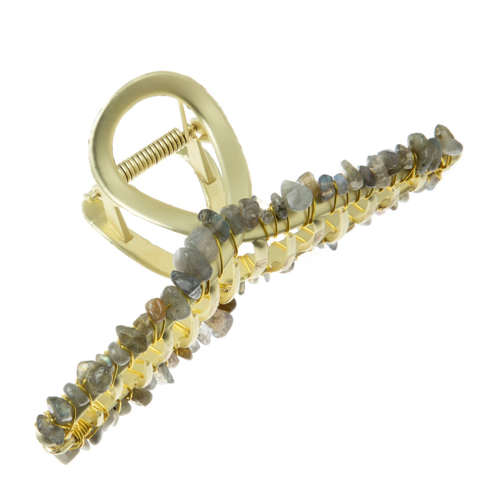 Irregular Natural Stone Cross Hair Clip L4671