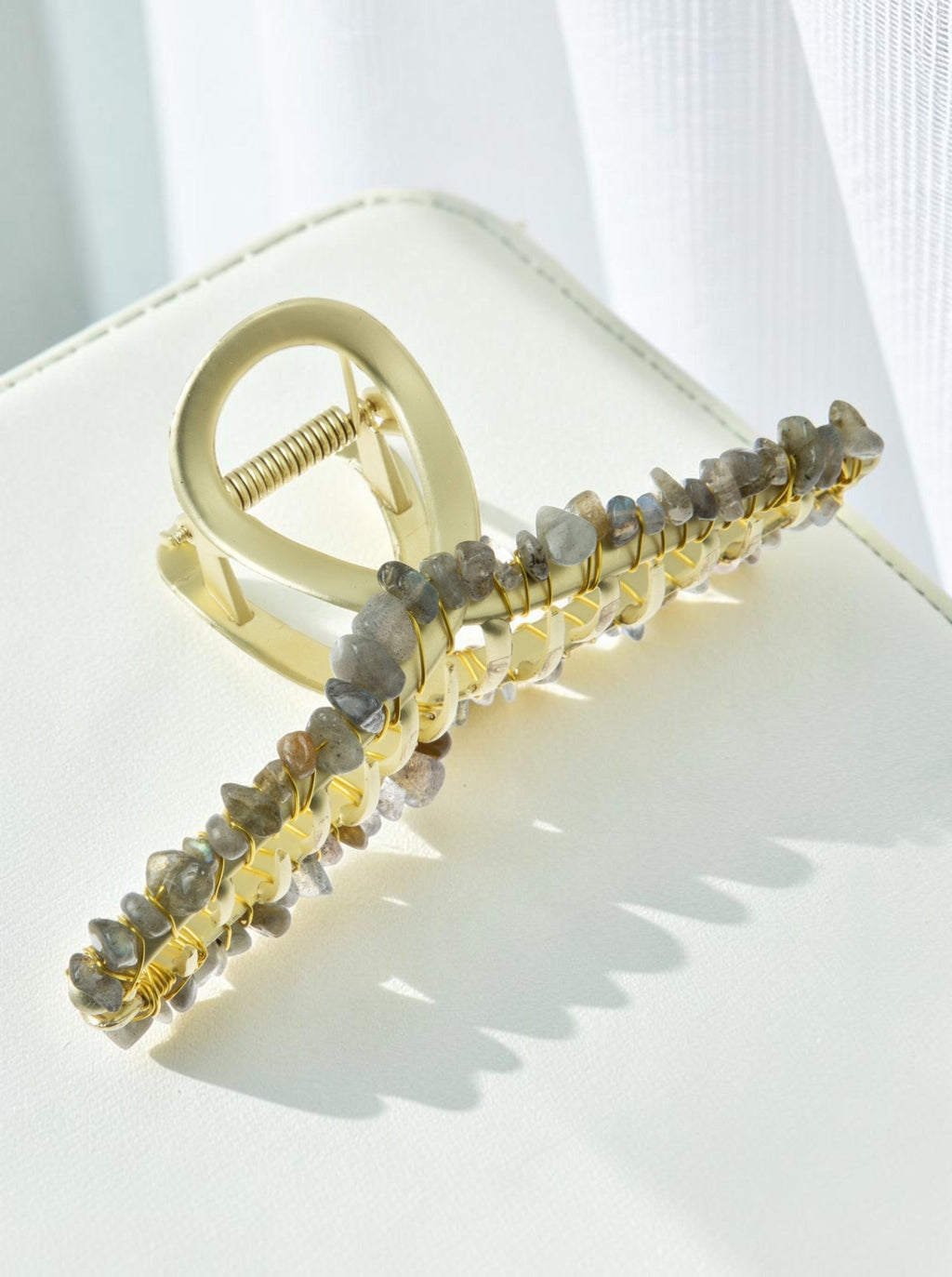 Irregular Natural Stone Cross Hair Clip L4671