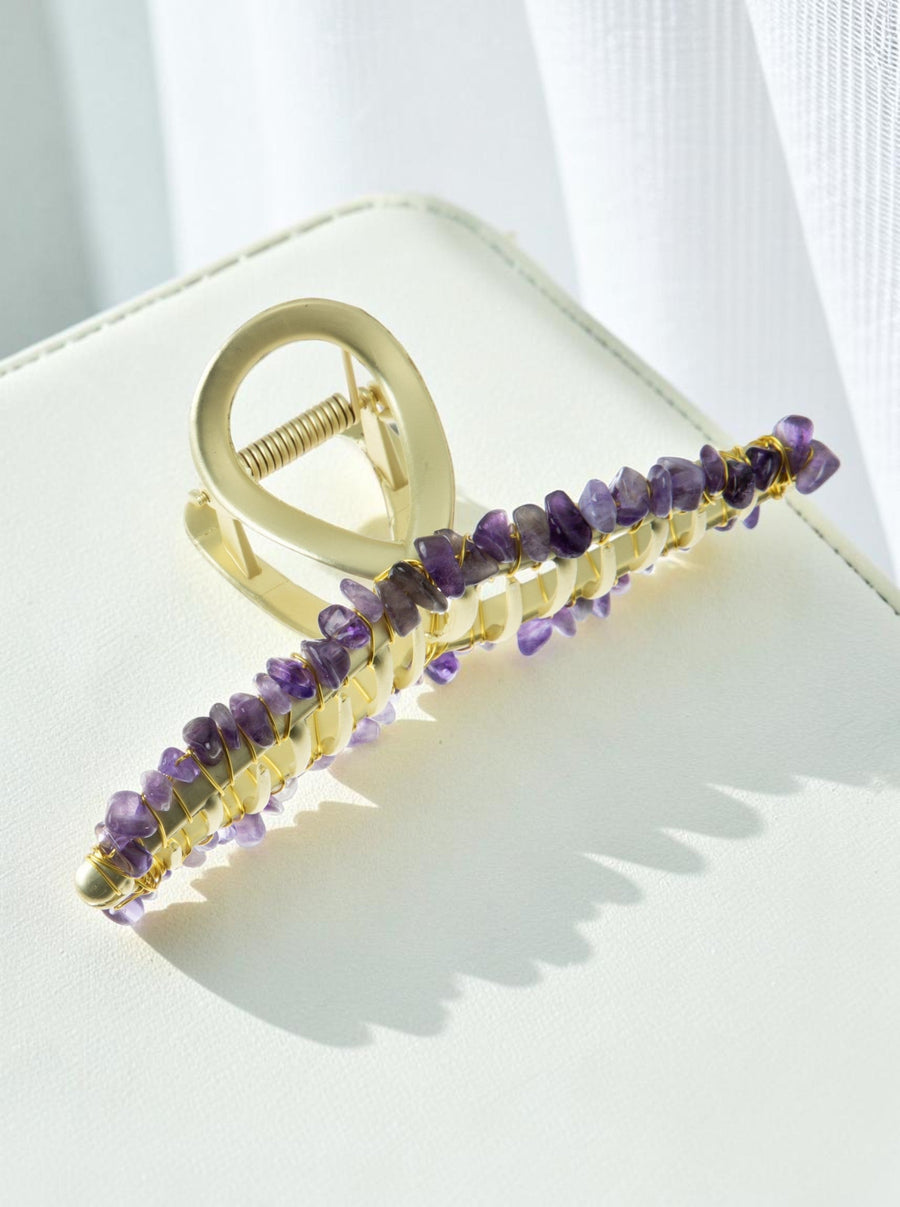 Irregular Natural Stone Cross Hair Clip L4671-GD