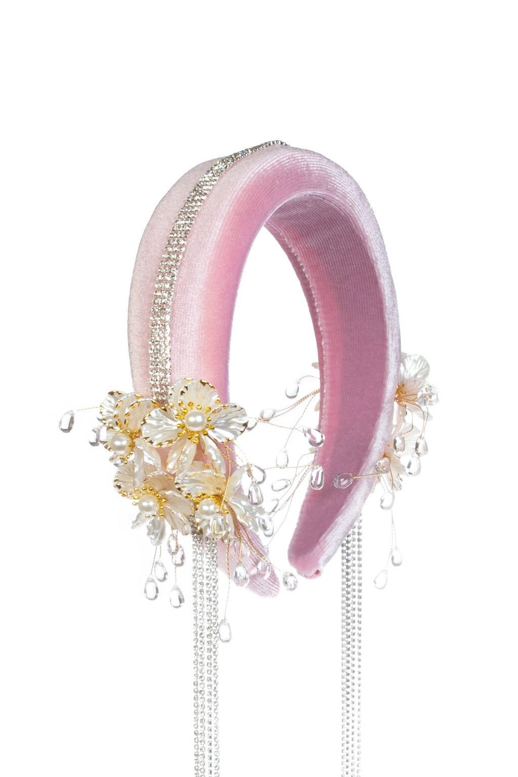 Floral Rhinestone Tassel Sponge Velvet Headband L4680