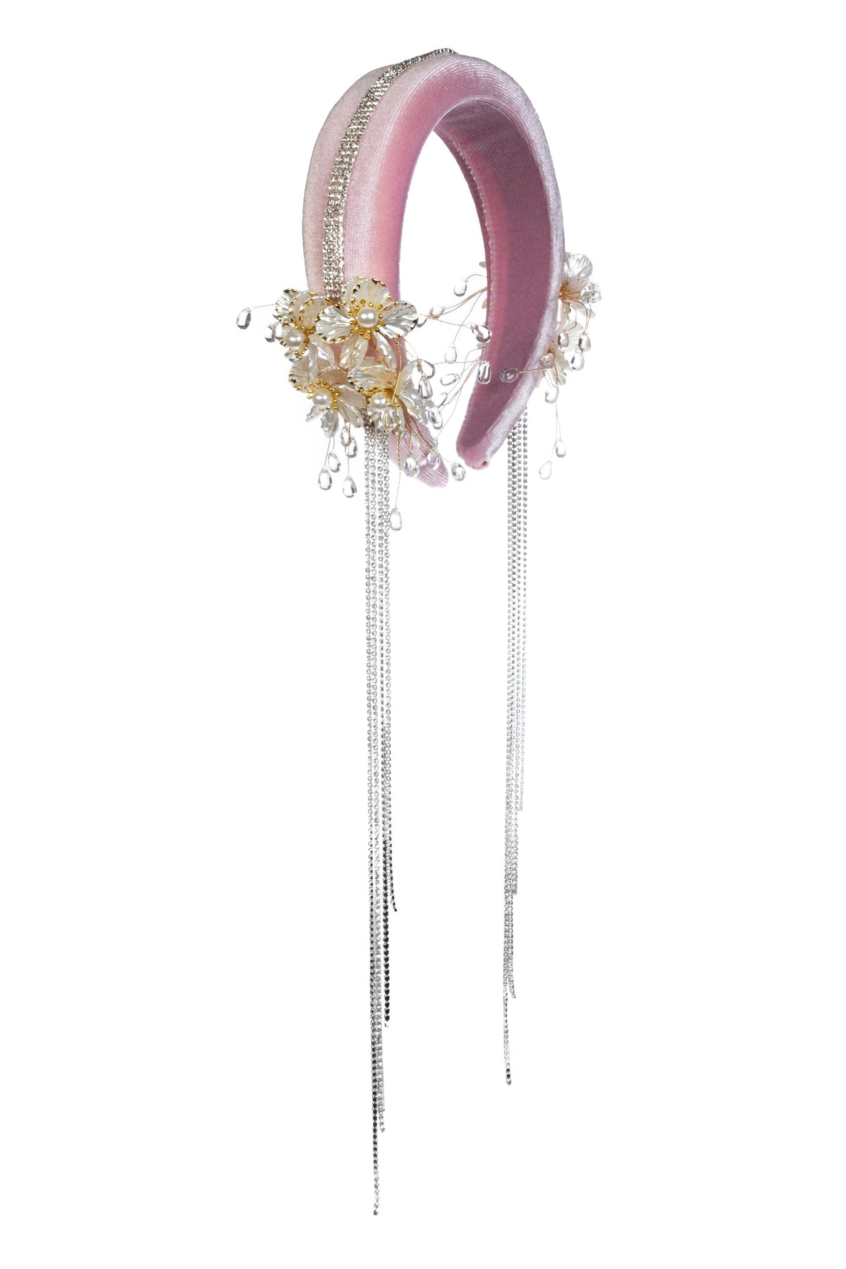 Floral Rhinestone Tassel Sponge Velvet Headband L4680