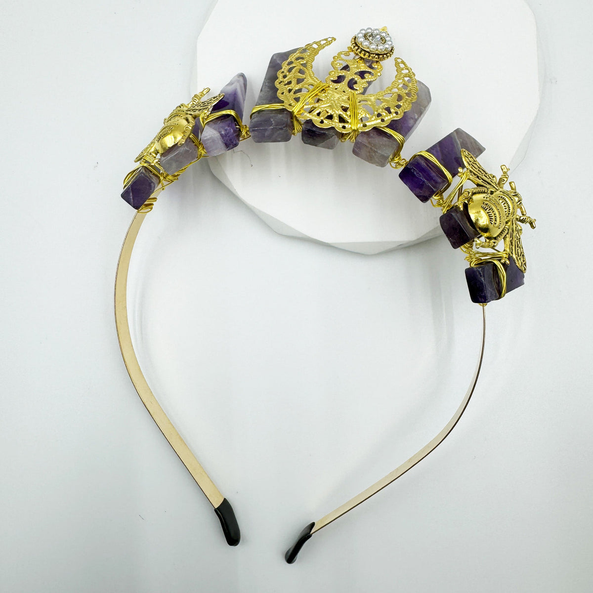 Natural Stone Moon Scepter Bee Crown Headband L4706