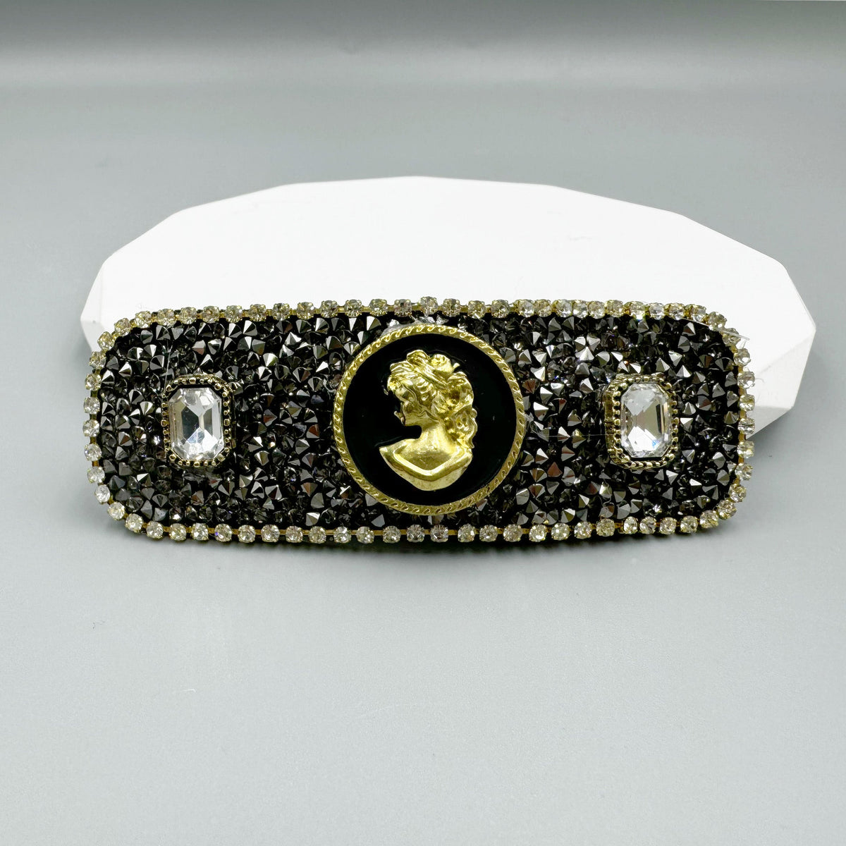 Portrait Circle Rhinestone Rectangle Hair Pin L4733