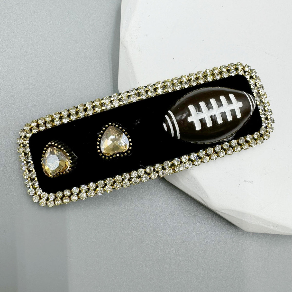 Love Rugby Rhinestone Rectangle Hair Pin L4737