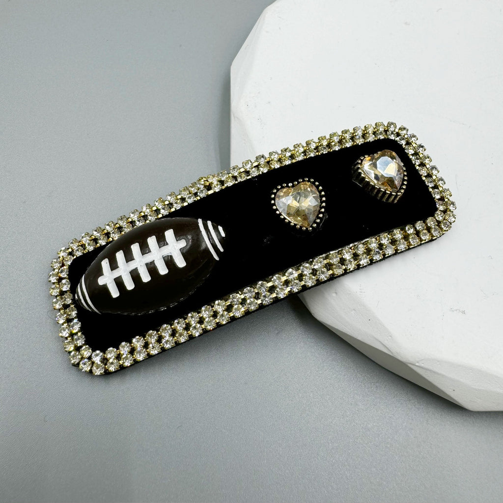 Love Rugby Rhinestone Rectangle Hair Pin L4737
