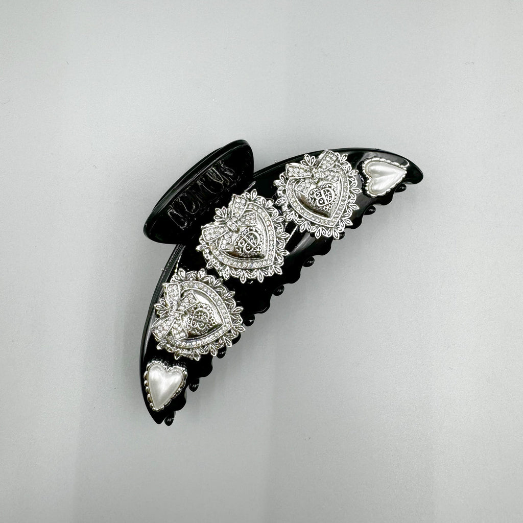 Heart Rhinestone Semicircle Acrylic Hair Clip L4751