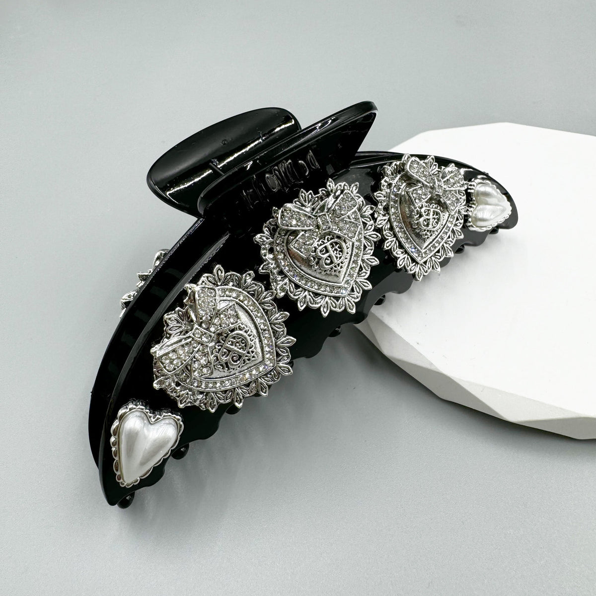 Heart Rhinestone Semicircle Acrylic Hair Clip L4751