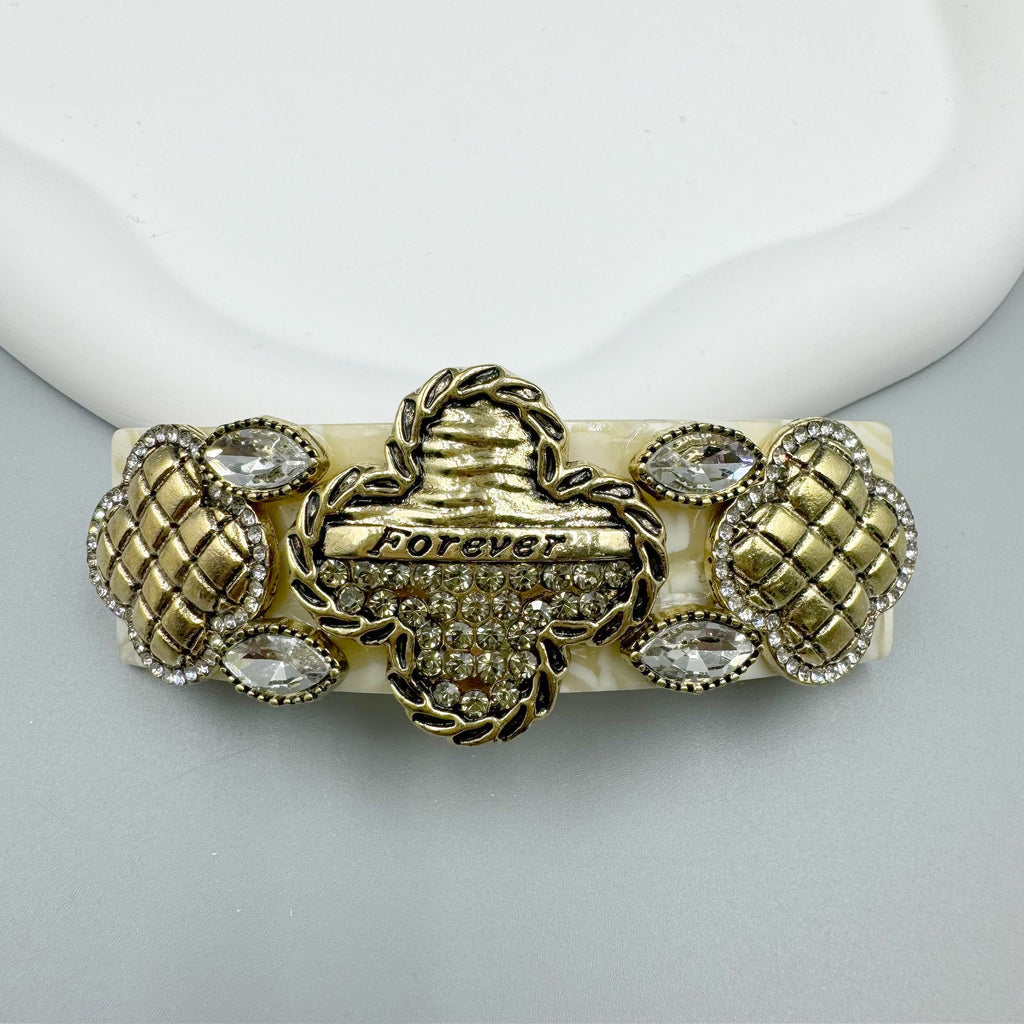 Clover Rhinestone Acrylic Hair Frenchbarrette L4770