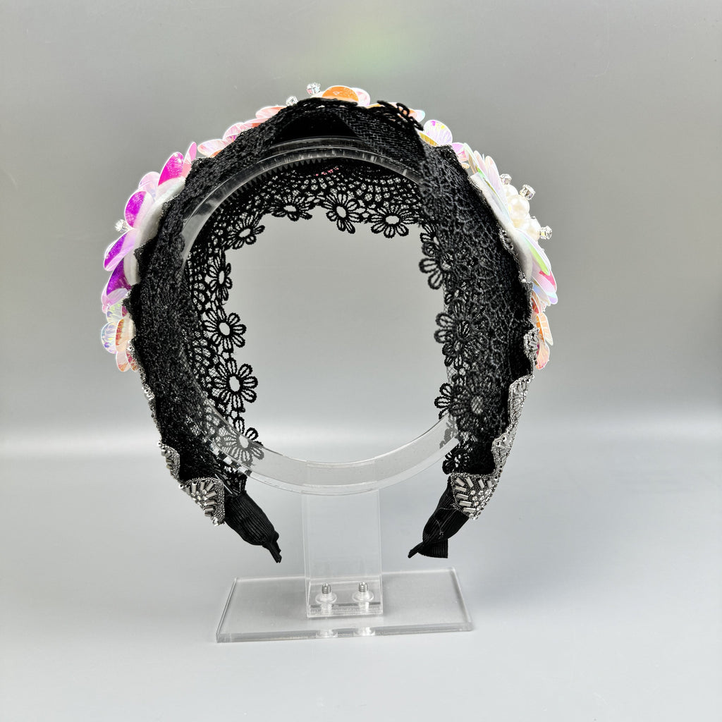 Baroque Pearl Floral Beads Chain Fabric Headband L4881