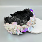 Baroque Pearl Floral Beads Chain Fabric Headband L4881