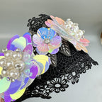 Baroque Pearl Floral Beads Chain Fabric Headband L4881